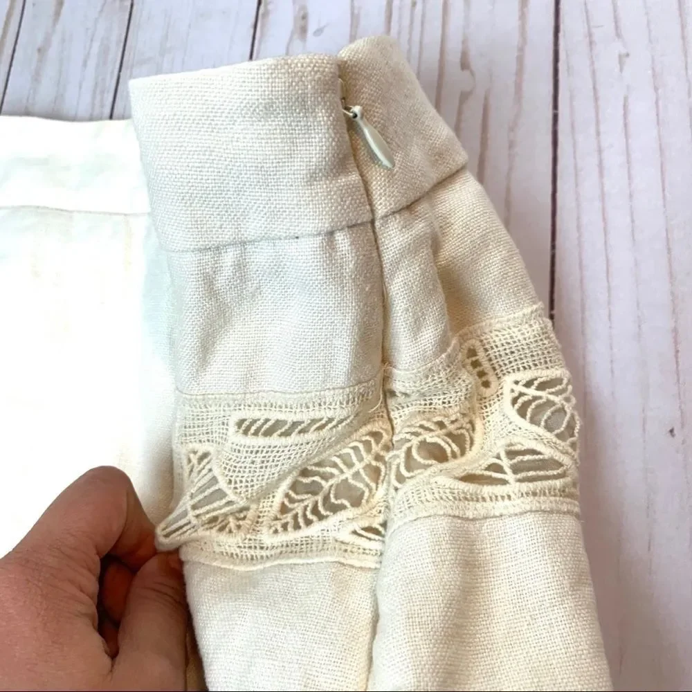 Anthropologie Moulinette Soeurs Y2k Ivory Leaf Lace Boho Coastal Mini Skirt